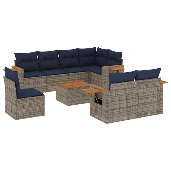 vidaXL Salon de jardin 9 Pièces avec coussins gris résine tressée