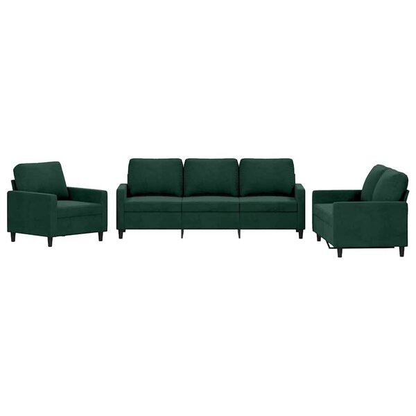 vidaXL Ensemble de canapés 3 Pièces avec coussins Vert foncé Velours