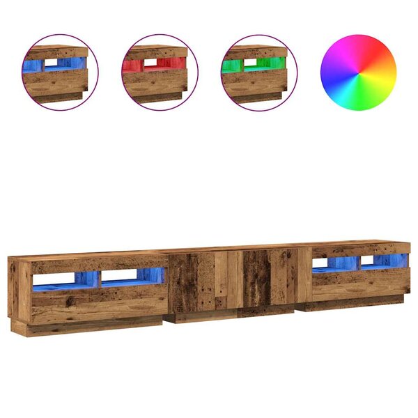 vidaXL Meuble TV avec lumières LED vieux bois bois d'ingénierie