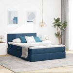 vidaXL Lit de rangement LED avec matelas Bleu 140 x 200 cm Tissu