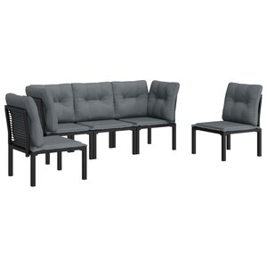 Salon de jardin meuble d'extérieur ensemble de mobilier 5 pièces résine tressée noir et gris 02_0016611
