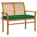 vidaXL Banc de jardin avec coussin vert 112 cm Bois de teck massif