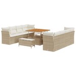 Ensemble de Canapés de Jardin 11 Pièces avec Coussins Beige Rotin Poly Acacia