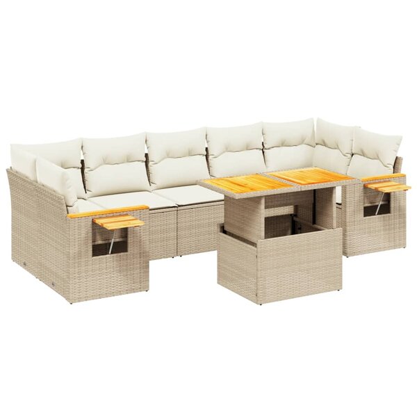 vidaXL Salon de jardin avec coussins 8 Pièces beige résine tressée