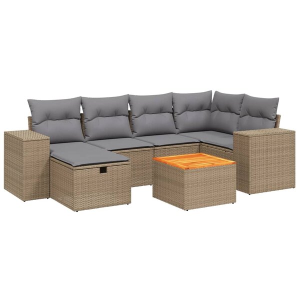 vidaXL Salon de jardin avec coussins 7Pièces mélange beige résine tressée
