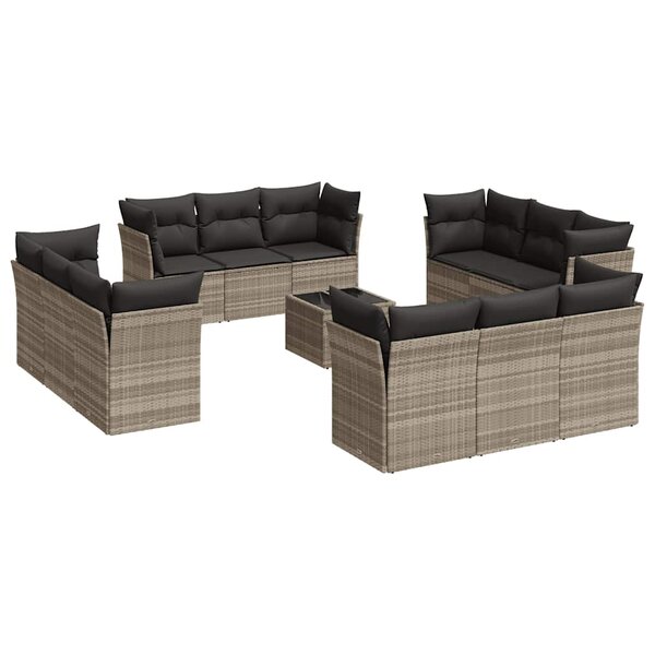 vidaXL Salon de jardin avec coussins 13 Pièces gris clair résine tressée