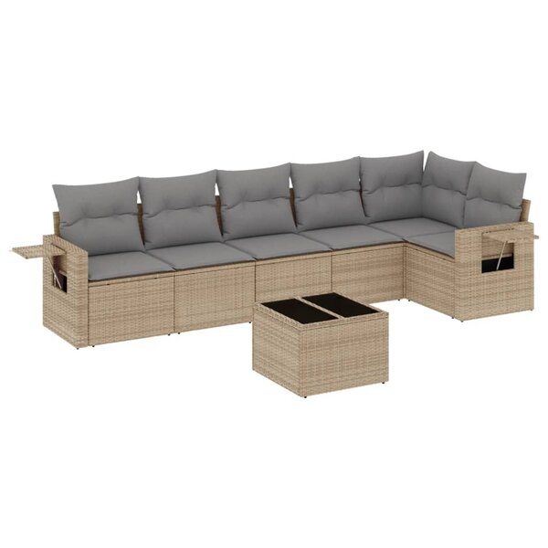vidaXL Salon de jardin avec coussins 7 Pièces beige résine tressée