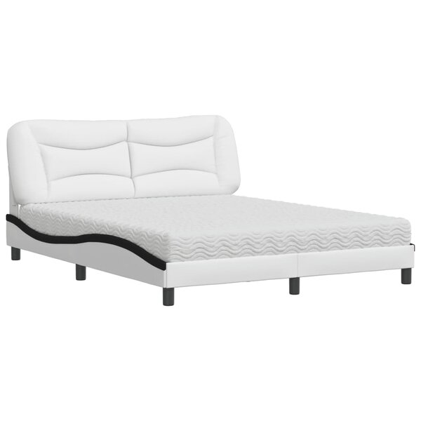 vidaXL Lit avec matelas blanc et noir 160x200 cm similicuir