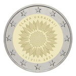 2 euros commémorative Lettonie 2023 - Tournesol pour l'Ukraine.