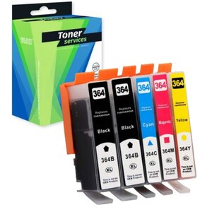 Compatible HP 364XL Pack de 5 cartouches Noir et couleurs (N9J74AE)
