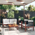 vidaXL Salon de jardin 5 Pièces avec coussins Crème Bois d'acacia solide