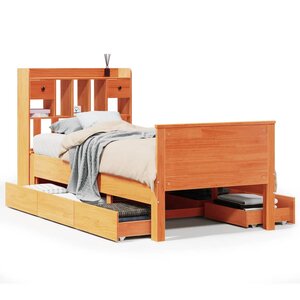 vidaXL Lit bibliothèque sans matelas cire marron 100x200 cm pin massif