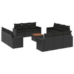 vidaXL Salon de jardin avec coussins 13 Pièces noir résine tressée