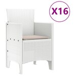 Ensemble salle à manger jardin 17 pièces avec coussins blanc poly rotin