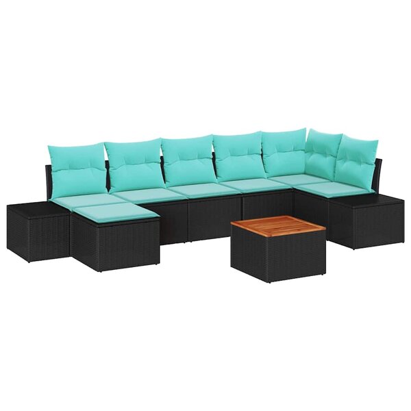 vidaXL Ensemble de canapé de jardin avec coussin 8 Pièces Noir Poly rotin