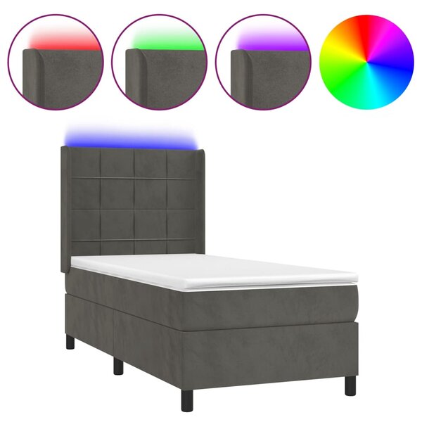 vidaXL Sommier à lattes de lit matelas et LED Gris foncé 100x200 cm