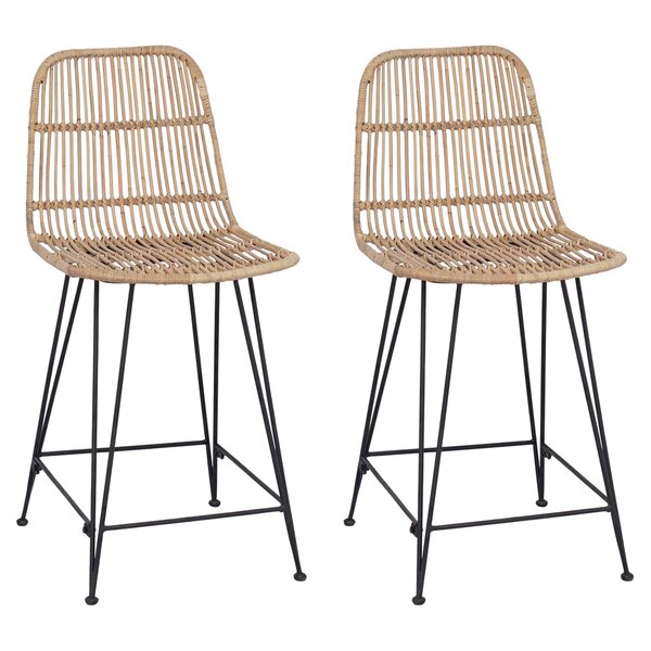 vidaXL Tabouret de bar 2 pc Naturel 44 x 54 x 96 cm Rattan et Acier