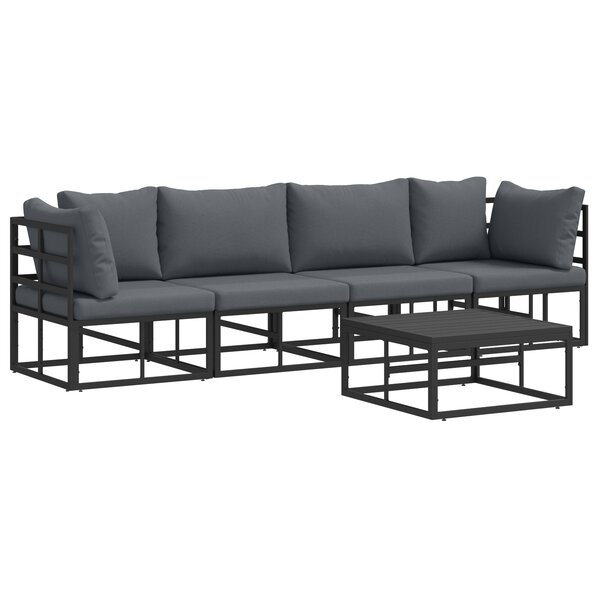 vidaXL Ensemble de canapé de jardin avec coussin 5 Pièces Noir Aluminium