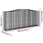 vidaXL Paniers à gabions arqués 3 Pièces 400x50x160/180 cm fer galvanisé