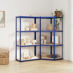 vidaXL Étagères à 4 niveaux 2 Pièces Bleu Acier et bois d'ingénierie