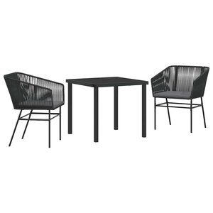 vidaXL Ensemble de salle à manger pour jardin avec coussin 3 Pièces Noir