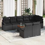 vidaXL Ensemble de canapé de jardin avec coussin 9 Pièces Noir Poly rotin
