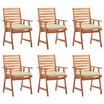 vidaXL Chaises à manger d'extérieur lot de 6 et coussins Acacia massif
