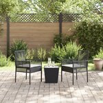 Ensemble de Bistro de Jardin 3 Pièces avec Coussins en Poly Rattan Noir
