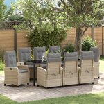 vidaXL Ensemble de salle à manger de jardin 9 pièces avec coussins beige poly rattan
