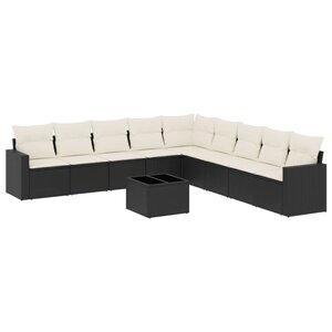 vidaXL Salon de jardin 10 Pièces avec coussins noir résine tressée