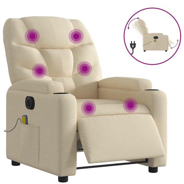 vidaXL Fauteuil inclinable de massage électrique crème tissu