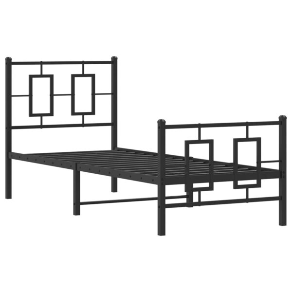 vidaXL Cadre de lit métal avec tête de lit/pied de lit noir 75x190 cm