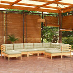 vidaXL Salon de jardin 9 Pièces avec coussins crème bois de pin massif