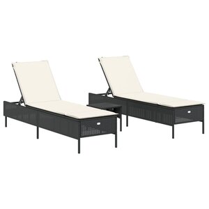 vidaXL Ensemble de chaises longues avec coussins 3 Pièces noir poly rotin