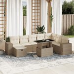 vidaXL Salon de jardin avec coussins 9 Pièces beige résine tressée