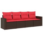 vidaXL Salon de jardin 4 Pièces avec coussins marron résine tressée