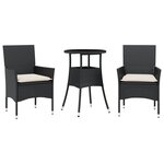 vidaXL Ensemble à manger de jardin et coussins 3 Pièces noir rotin verre