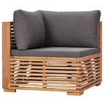 vidaXL Canapé d'angle de jardin avec coussin gris Bois de teck solide