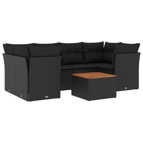 vidaXL Salon de jardin 7 Pièces avec coussins noir résine tressée
