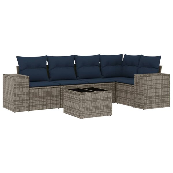 vidaXL Salon de jardin 6 Pièces avec coussins gris résine tressée