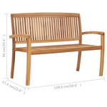 vidaXL Banc 2 places empilable de jardin 128 5 cm Bois de teck solide