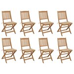 vidaXL Chaises pliables d'extérieur et coussins lot de 8 Bois d'acacia