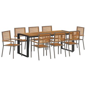 Ensemble de salle à manger de jardin de 9 pièces vidaXL Gris poly rattan acacia