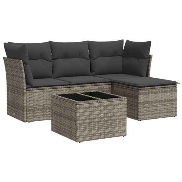 vidaXL Salon de jardin 5 Pièces avec coussins gris résine tressée