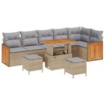 Set de canapé de jardin vidaXL 9 pièces avec coussins Beige Poly Rattan Acacia
