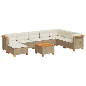 vidaXL Salon de jardin avec coussins 9 Pièces beige résine tressée