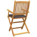 Chaises de jardin pliantes vidaXL avec coussin gris 8 pièces en bois d'acacia massif