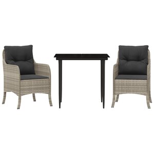 vidaXL Ensemble à manger de jardin 3Pièces coussins gris clair poly rotin