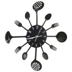 vidaXL Horloge murale et cuillère avec fourchette Noir 40 cm Aluminium
