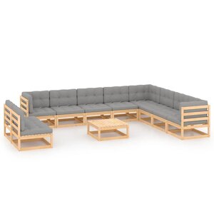 vidaXL Salon de jardin 11 Pièces avec coussins Bois de pin massif